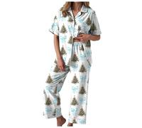 Générique Ensemble Pyjama Femme Noël 2 Pièces Pyjama Manches Courtes Pantalon Long à Motifs Festifs Tissu Respirant Confortable pour Soirées Pyjamas en Famille