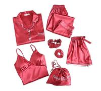 Générique Ensemble Pyjama Femme Sept Pièces Confortable Nuit Longues Manches Short Décontracté Luxueux (L)