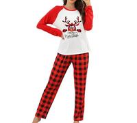 Générique Ensemble Pyjama Femme Vêtement De Détitude Deux Pièces Doux Pyjama Tenue De Nuit Vêtement De Maison Douillet Confortable Pantalon Et Haut Décontracté pour Femmes Radieuse(Red, M)