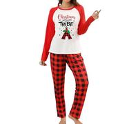 Générique Ensemble Pyjama Femme Vêtement De Détitude Deux Pièces Doux Pyjama Tenue De Nuit Vêtement De Maison Douillet Confortable Pantalon Et Haut Décontracté pour Femmes Heureuse(Red, XXL)
