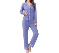 Générique Ensemble Pyjama Femmes Couleur Unie Manches Longues Soft Button Down (FR/ES, Alpha/Lettres, L, Taille Normale, #2)
