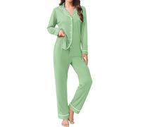 Générique Ensemble Pyjama Femmes Couleur Unie Manches Longues Soft Button Down (FR/ES, Alpha/Lettres, S, Taille Normale, #6)