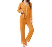Générique Ensemble Pyjama Femmes Couleur Unie Manches Longues Soft Button Down (FR/ES, Alpha/Lettres, S, Taille Normale, #10)