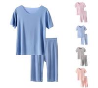 Générique Ensemble Pyjama Fille Ado d'Été - Pantalon & Haut Manches Courtes en Soie Douce - Loungewear Confortable Vêtement de Nuit