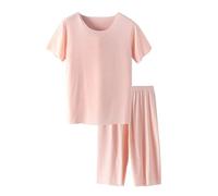 Générique Ensemble Pyjama Fille Ado d'Été - Pantalon & Haut Manches Courtes en Soie Douce - Loungewear Confortable Vêtement de Nuit