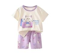 Générique Ensemble Pyjama Fille Deux pièces Manches Courtes Confortable pour bébé 0-6 Ans vêtement Enfant Maison Quotidien été Printemps Automne (Light Purple, 5-6 Years)