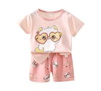Générique Ensemble Pyjama Fille Deux pièces Manches Courtes Confortable vêtement Enfant bébé 0-6 Ans vêtement Maison Quotidien été Printemps Automne (9-18 Months)