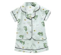 Générique Ensemble Pyjama Fille Ensemble Pyjama en Soie à Manches Courtes et Boutons en Satin pour bébé,garçon et Fille,Haut + Short,Pantalon,vêtements de Nuit(Green,6-12 Mois)