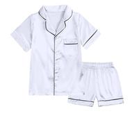 Générique Ensemble Pyjama Fille Short - Ensemble de Pyjama pour Filles en Satin de Soie vêtement de Nuit Classique à Manches Courtes Tenues de détente 2 pièces boutonnées Shorts élégants
