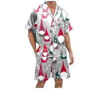 Générique Ensemble Pyjama Homme Noël Manches Courtes et Short Boutonné à Imprimé Style, Confortable et Doux, pour Célébrer dans Le Confort et la Bonne Humeur(Silver, S)