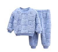 Générique Ensemble Pyjama Polaire bébé Enfants vêtement Maison Jacquard garçon Deux pièces Chaud Doux Filles Confortable Nuit détente (Blue, 8-9 Years)