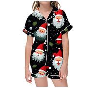 Générique Ensemble Pyjama pour Enfants avec Short à Manches Courtes et Cardigan imprimé Noël pour Enfants Robe Rose Petite Fille (Black, 4-5 Years)