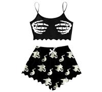 Générique Ensemble Pyjama Short Femme - Ensemble de Nuit sur Le thème d'halloween composé d'un débardeur sans Manches et d'un Pyjama Doux imprimé pour Un Confort et Une détente absolus