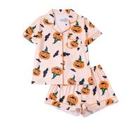 Générique Ensemble Pyjama Short Femme Sexy,Ensemble Chic Et Elegant Pyjama 2 Pieces Motif Citrouille avec Chemise à Manches Courtes Col V Et Short LéGers VêTements De Nuit Court BoutonnéE