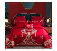 Générique Ensemble Quatre Pièces en Pur Coton Rouge, Housse De Couette De Mariage, Literie Respirante en Coton à Longues Fibres, Motif Festif De Bon Augure Brodé (Red 2m)