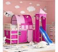 Générique Ensemble Rideaux lit Mezzanine Rose avec Tunnel et Tour, créant Un Espace ludique pour Jeux imaginatifs. Fabriqué en Polyester Durable, inclut Trois Poches de Rangement