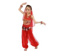 Générique Ensemble Scintillant Danse Indienne pour Fille Tenue Spectacle Enfant personnalité Paillettes Ventre (Red, 3-4 Years)