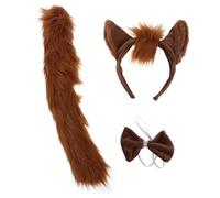 Générique Ensemble serre-tête et queue de cheval - Nœud oreilles d'animal marron en fourrure - Kit de cosplay - Accessoires de costume Année du Cheval pour fêtes costumées et événements sur le