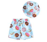 Générique Ensemble Short de Bain garçon imprimé Beignet avec Bonnet Assorti Plage Piscine Parc Aquatique 6M 3A été Tenue Bain garçon Maillot Short (Multicolour, 12-18 Months)