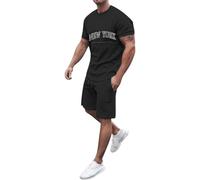 Générique Ensemble Short Homme - Ensemble t-Shirt surdimensionné Deux pièces pour Hommes Haut à Manches Courtes Mode Ample décontracté Long Style Rue Quatre pièces