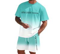 Générique Ensemble Short Tee Shirt Homme Ensemble Sets Ete Short Pyjama Homme T-Shirt à Col Rond Imprimé DéGradé Estival Pour Une Tenue DéContractéE LéGèRe à Manches Courtes