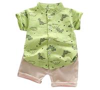 Générique Ensemble Shorts Bébé Garçons, Imprimé Chemise + Bermuda Shorts Tenues Chemise et Short en Coton pour pour Bebe GarçOn 1 2 3 4 Ans (Vert, 18-24 mois)