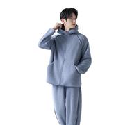 Générique Ensemble Sommeil Flanelle Uni pour Homme Tenue 2 Pièces Peignoir Ample Pyjama Tissu Peluche Fin avec Coupe Loose et Fermeture devant Ensemble Layering Chaud Polyvalent