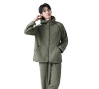 Générique Ensemble Sommeil Flanelle Uni pour Homme Tenue 2 Pièces Peignoir Ample Pyjama Tissu Peluche Fin avec Coupe Loose et Fermeture devant Ensemble Layering Chaud Polyvalent