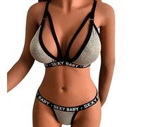 Générique Ensemble Soutien Gorge Et Culotte,Lingerie Sexy Ensemble De Lingerie en Dentelle Florale Deux PièCes Sheer Matching Bra and Panty Set Valentine (Grey, L)