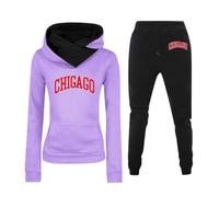 Générique Ensemble Sport Femme Deux Pièces Sweat À Capuche En Polaire Imprimé Lettres York Manches Longues Pantalon Décontracté Tenue Deux Pièces Femme Chaud Et Branché(Purple, XXXL)