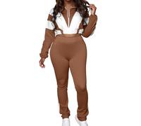 Générique Ensemble survêtement deux pièces femme inspiré style rétro années 80 veste courte zippée avec pantalon ajusté pour un sportif tendance (Brown, L)