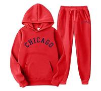Générique Ensemble Survetement Homme Sweat à Capuche Pullover Imprimé Chicago Polaire Deux Pièces Tenue Décontractée Survêtement Homme Haut Manches Longues Pantalon de Sport Ensemble