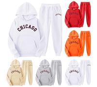 Générique Ensemble Survetement Homme Sweat à Capuche Pullover Imprimé Chicago Polaire Deux Pièces Tenue Décontractée Survêtement Homme Haut Manches Longues Pantalon de Sport Ensemble
