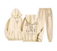 Générique Ensemble sweat-shirt 2 pièces pour femme - Sweat à capuche et pantalon « La foi contre la peur » Tenue de détente chrétienne pour adolescentes et femmes (A04-Apricot,TTG)