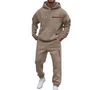 Générique Ensemble sweat-shirt à capuche pour homme, tenue streetwear décontractée avec poches, confortable quotidien, automne-hiver (Khaki, L)
