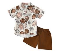 Générique Ensemble T Shirt Et Short Enfant en Bas âge garçons Manches Courtes Pâques Dessin animé Lapin Imprime t Shirt Hauts Shorts Enfant Enfants Gentleman Tenues (Brown, 18-24 Months)