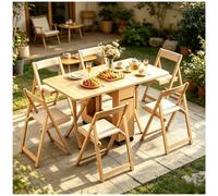 Générique Ensemble Table à Manger Style Ferme De 55,1 Po, Table De Cuisine Pliante avec Tiroir De Rangement Et roulettes, Ensemble Gain De Place pour Petits Espaces,Natural,B