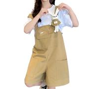 Générique Ensemble Tee Coton Col Rond et Salopette Short À Bretelles Réglables Multi-Poches, Coupe Ample Estivale Accompagnée D’une Figurine Lapin Amovible Pour Enfants(Khaki, 9-10 Years)