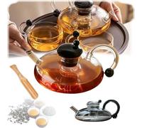 Générique Ensemble théière en Verre Chauffant de qualité supérieure avec infuseur électrique en céramique pour thé en Vrac (Gris, théière à Queue de Rat 1)