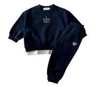 Générique Ensemble Thermique Enfant,Ensemble De VêTements Sweat à Capuche Et Pantalon Confortables BrodéS avec Lettres Et CœUrs VêTements Deux PièCes pour Tout-Petits à (Navy 12-18 Months)