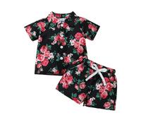 Générique Ensemble Tout-Petits Garçons Ete 6 Mois-3 Ans Imprimé Floral Chemise Manches Courtes avec Short Coton Ensemble Hawaï pour Bébé Garçon Chic Tenue de Plage (Black, 6-9 Months)