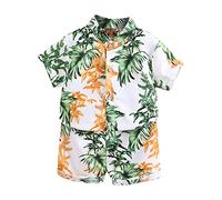 Générique Ensemble Tout-Petits Garçons Ete 6 Mois-4 Ans Imprimé Floral Chemise Manches Courtes avec Short Coton Ensemble Hawaï pour Garçon Chic Tenue de Plage (White, 6-12 Months)