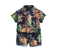 Générique Ensemble Tout-Petits Garçons Ete 6 Mois-4 Ans Imprimé Floral Chemise Manches Courtes avec Short Coton Ensemble Hawaï pour Garçon Chic Tenue de Plage (Navy, 3-4 Years)