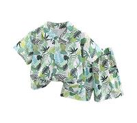 Générique Ensemble Tout-Petits Garçons Ete 6 Mois-6 Ans Imprimé Floral Chemise Manches Courtes avec Short Coton Ensemble Hawaï pour Enfant Garçon Chic Tenue de Plage (Green, 12-18 Months)