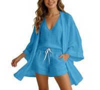 Générique Ensemble trois pièces léger et décontracté composé d'un cardigan et d'un short amples. (Sky Blue, XXL)