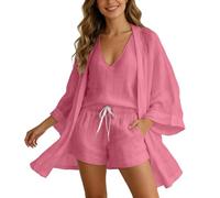 Générique Ensemble trois pièces léger et décontracté composé d'un cardigan et d'un short amples. (XL)