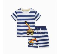 Générique Ensemble Vêtement Enfant Garçon Ensemble Deux Pièces Décontracté pour Petit Garçon Manches Courtes Rayées Imprimé Excavatrice Idéal Été Tenue Quotidienne