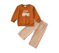 Générique Ensembles BéBé GarçOn,Ensemble De Sport Sweat à Capuche Brodé à Manches Longues Et Pantalon De Jogging à Carreaux VêTements De Jeu Confortables pour Tout-Petits Et BéBéS (Brown 6-12 Months)