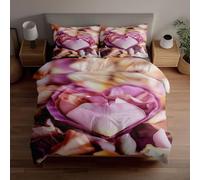 Générique Ensembles de Housse de Couette 3D Rose Petal Heart Contour, literie Parure de lit Double avec 1 Housse de Couette 2 taies d’Oreiller, Microfibre Respirante