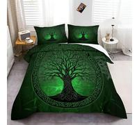 Générique Ensembles de Housses de Couette en Microfibre Douce Vert Polyester Bedding Housse de Couette 220 x 200 cm avec 2 Taies d'oreiller 65x65 cm Facile à entretenirArbre de Vie mystérieux